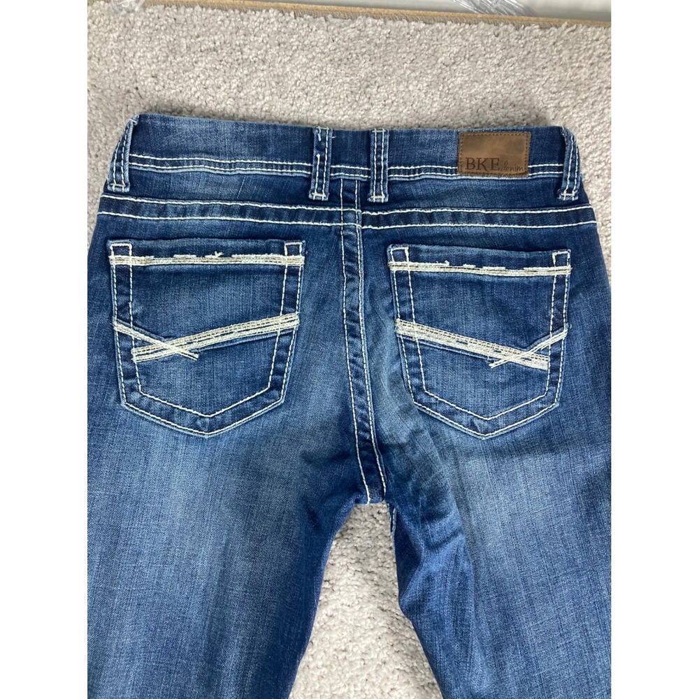 BKE Denim Harper Jeans Womens Size 28 Dark Wash Embroidered Pockets Stretch READ